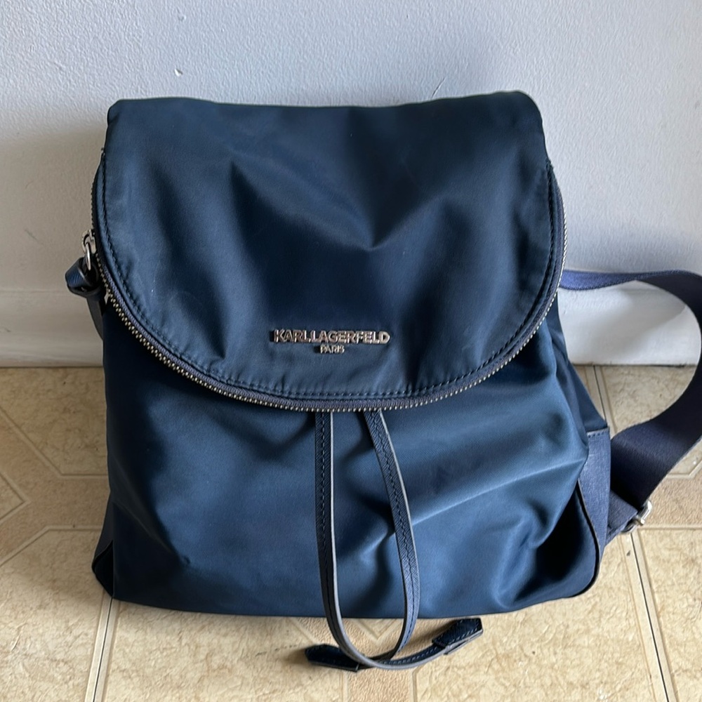 Karl Lagerfeld Nylon Drawstring Backpack Navy - Picture 1 of 7
